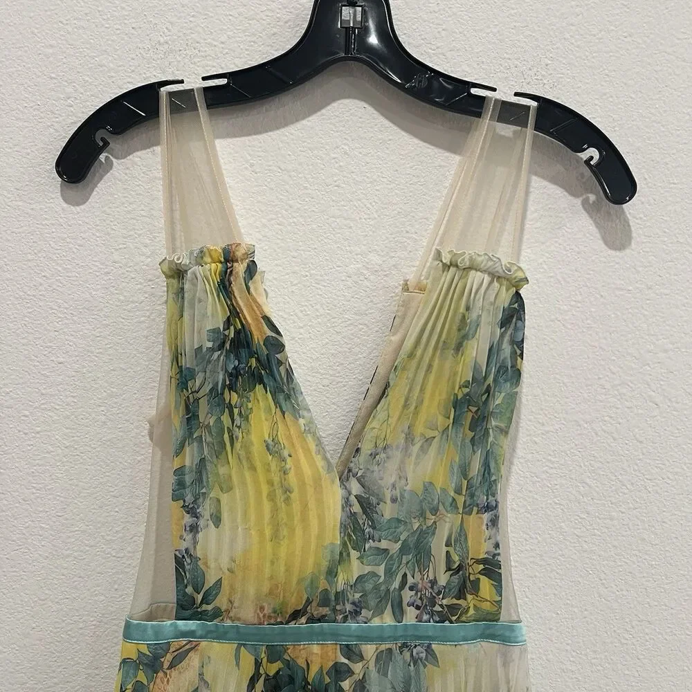 Bebe High Low Pleated Maxi Dress Floral Illusion Stunning Cocktail Women’s Sz 6 - Picture 3 of 12